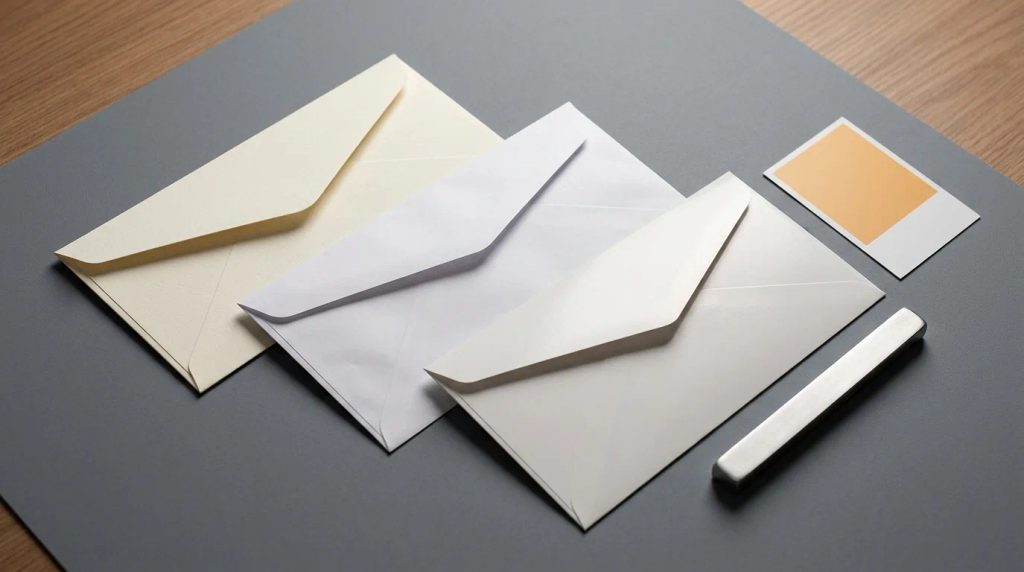 Perbandingan fisik kertas ivory, HVS, dan art paper pada pengujian amplop korespondensi