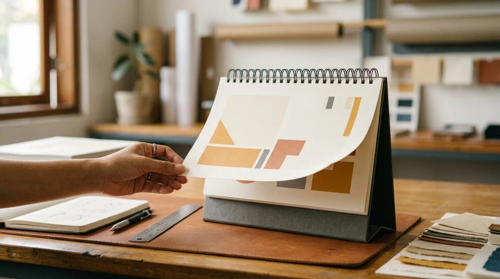 Ilustrasi cetak kalender meja a5 landscape murah