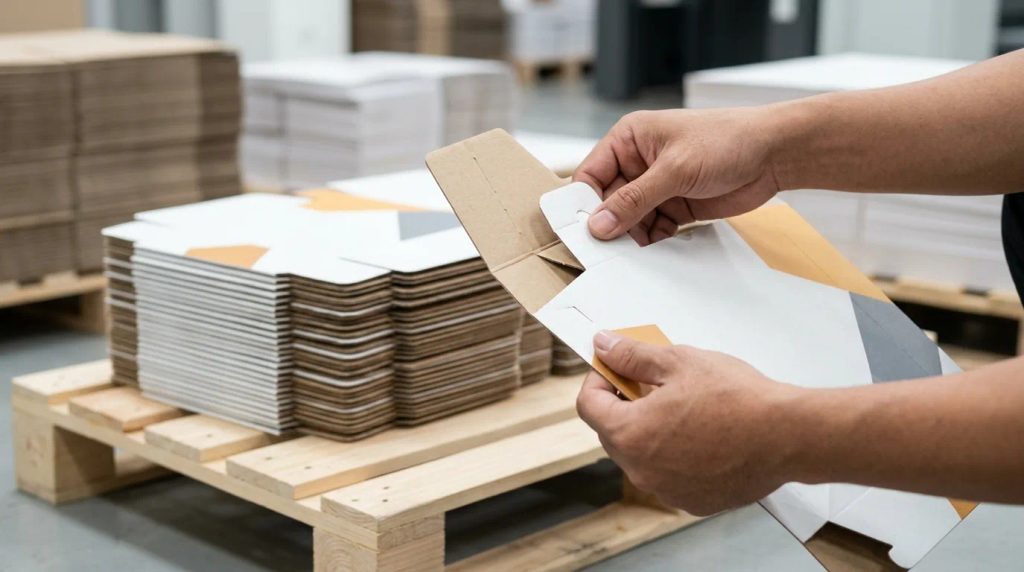 Sistem kemasan dus snack flat pack hemat ongkos kirim logistik