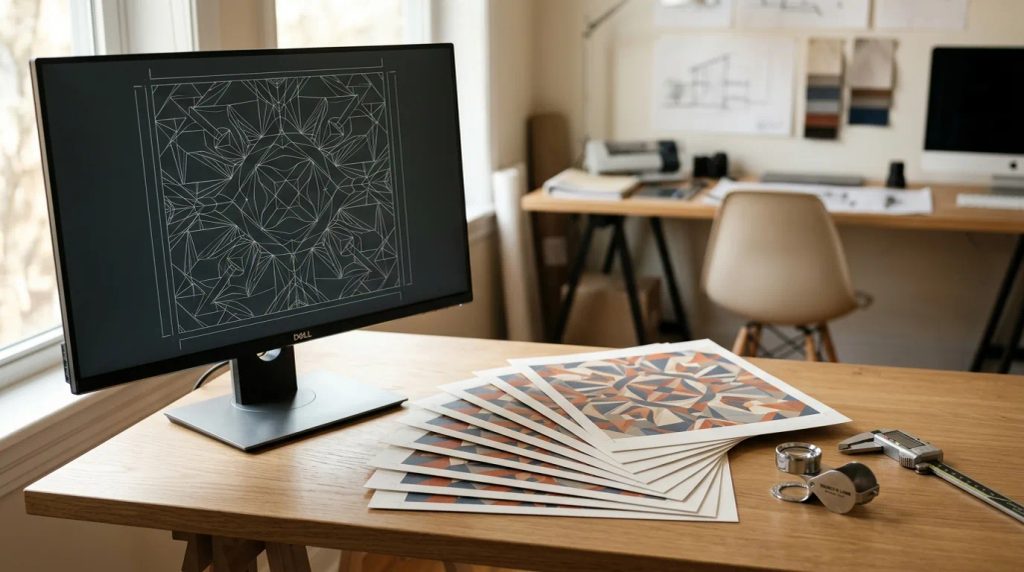 Proses persiapan teknis file vektor seamless geometric pattern siap cetak