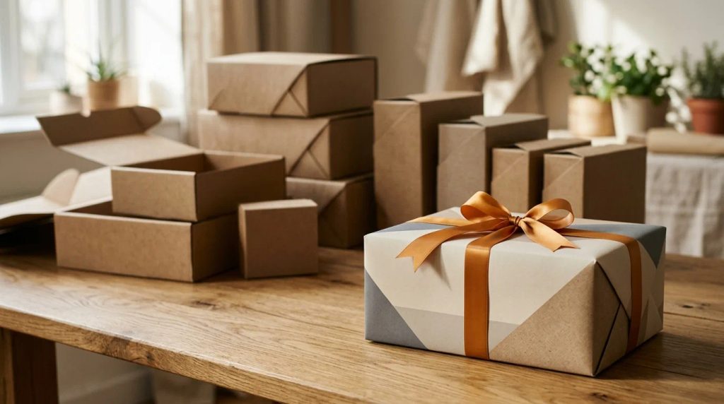 Hampers dengan wrapping paper custom elegan di Surabaya