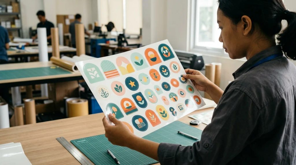Ilustrasi cetak stiker nama custom murah
