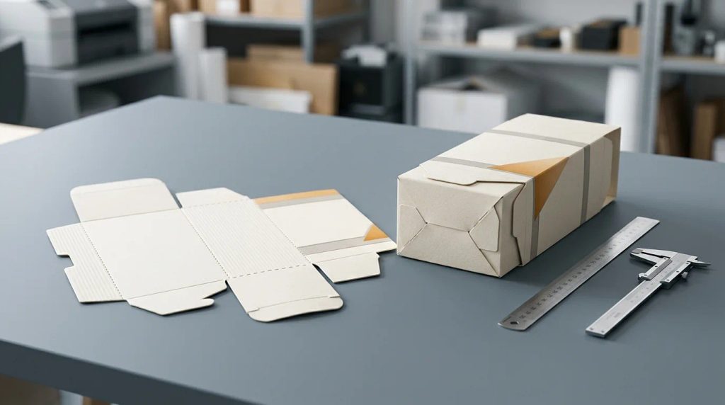 Pola lembaran die-cut soft box model tuck end dan autolock bottom untuk kemasan ritel presisi