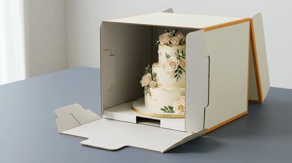 Konstruksi bukaan depan custom bakery box ukuran besar untuk pengiriman aman