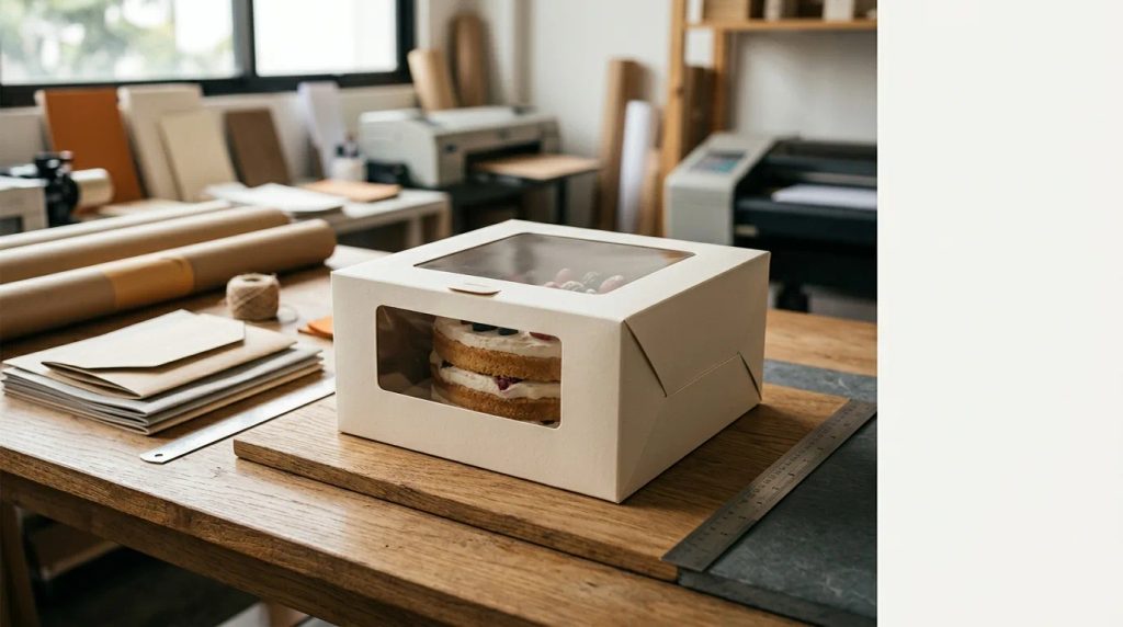 Ilustrasi cetak box kue window kertas