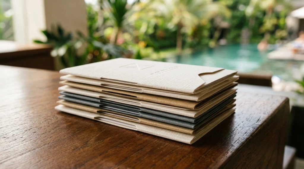 Materi cetak hotel dan resort di Bali dengan finishing elegan