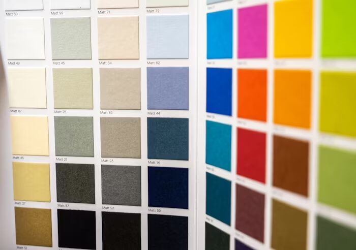 Koleksi warna percetakan online dengan variasi tekstur dan warna cerah.
