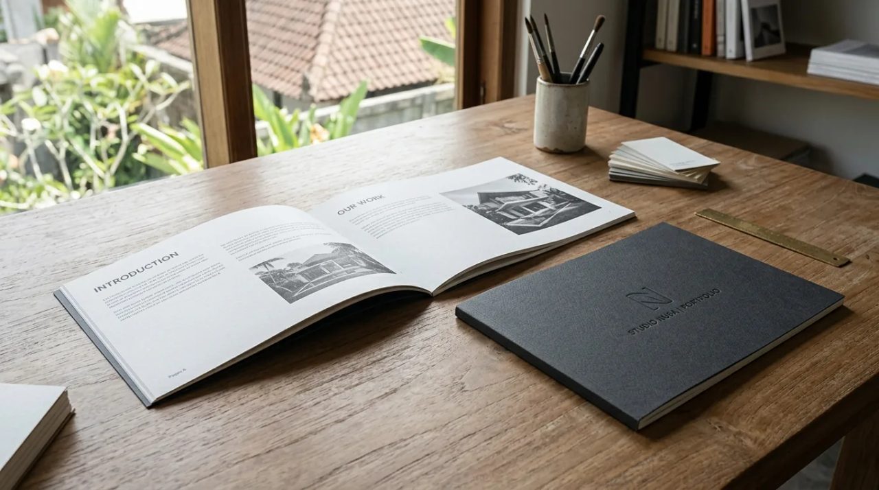 Panduan anggaran cetak dan harga booklet landscape A5 satuan premium untuk portofolio bisnis di Uprint.id