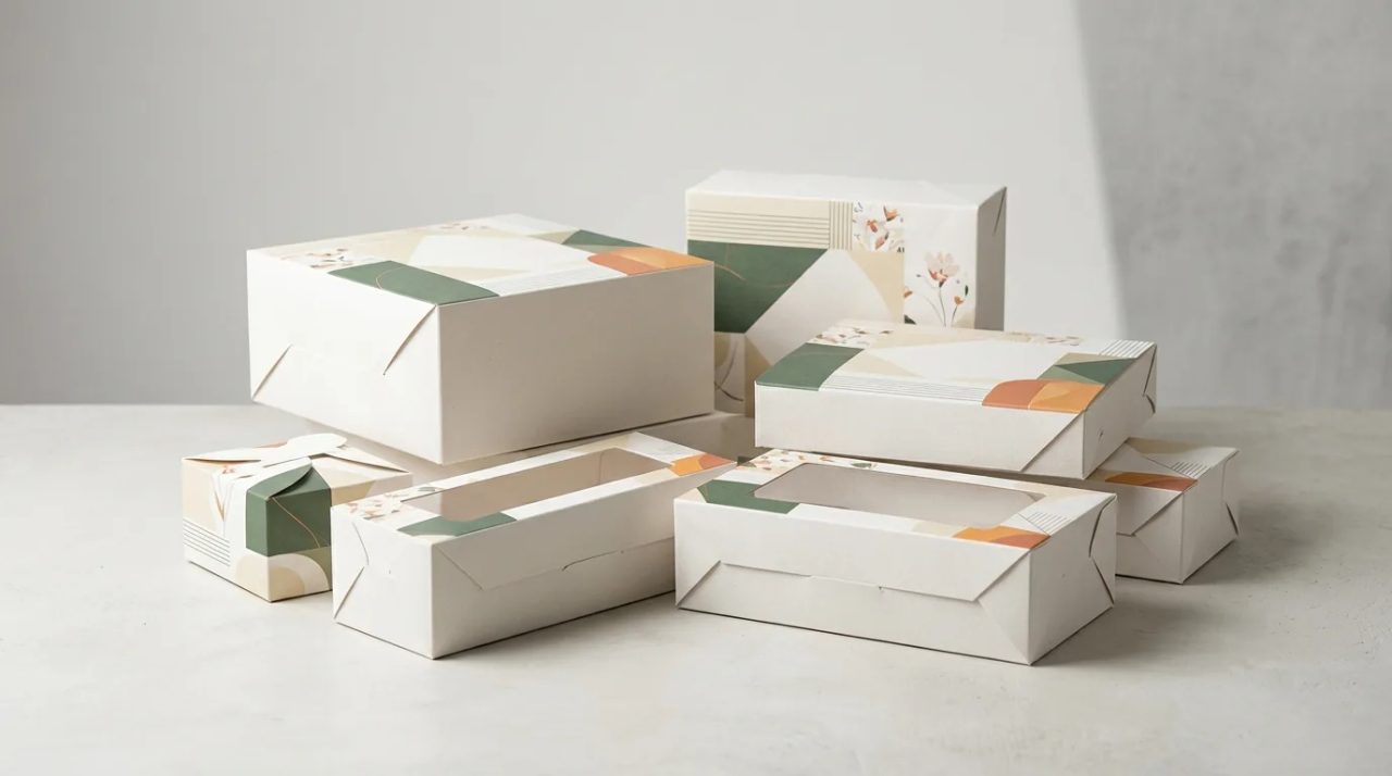 Inspirasi desain kemasan softbox makanan yang rapi, modern, dan elegan untuk meningkatkan branding bisnis kuliner.