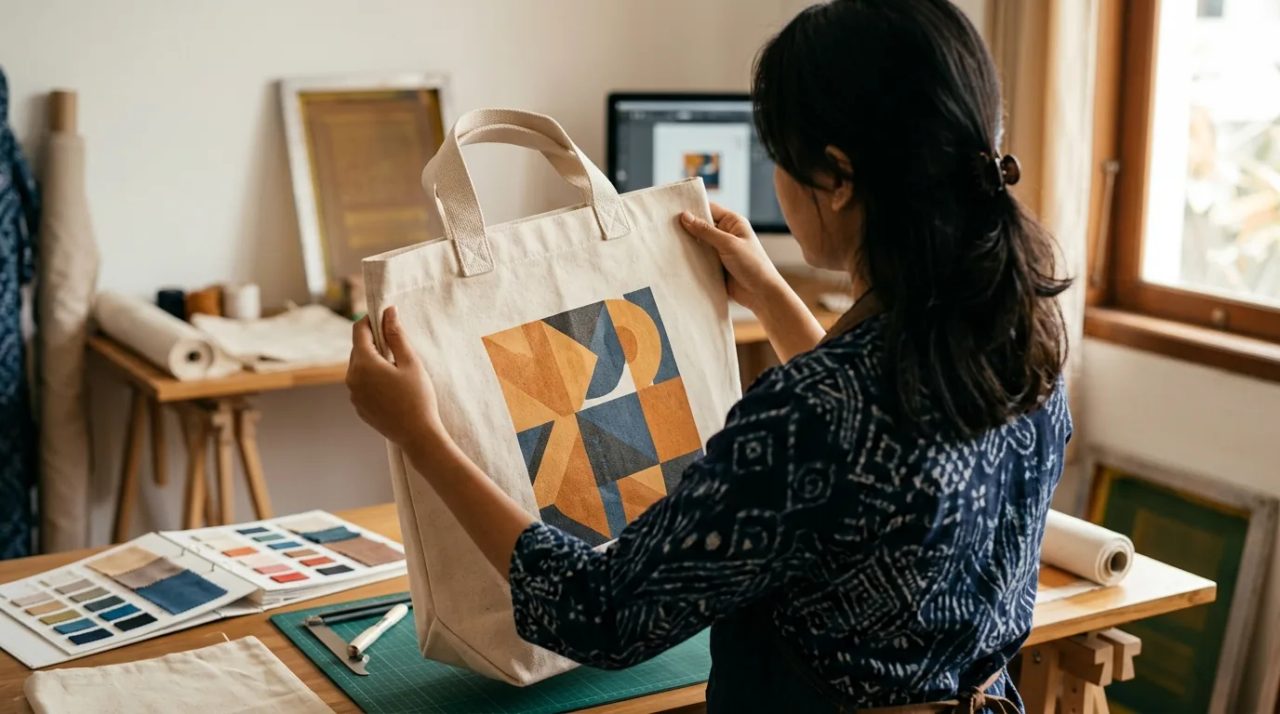 Ilustrasi cetak tas canvas branded surabaya