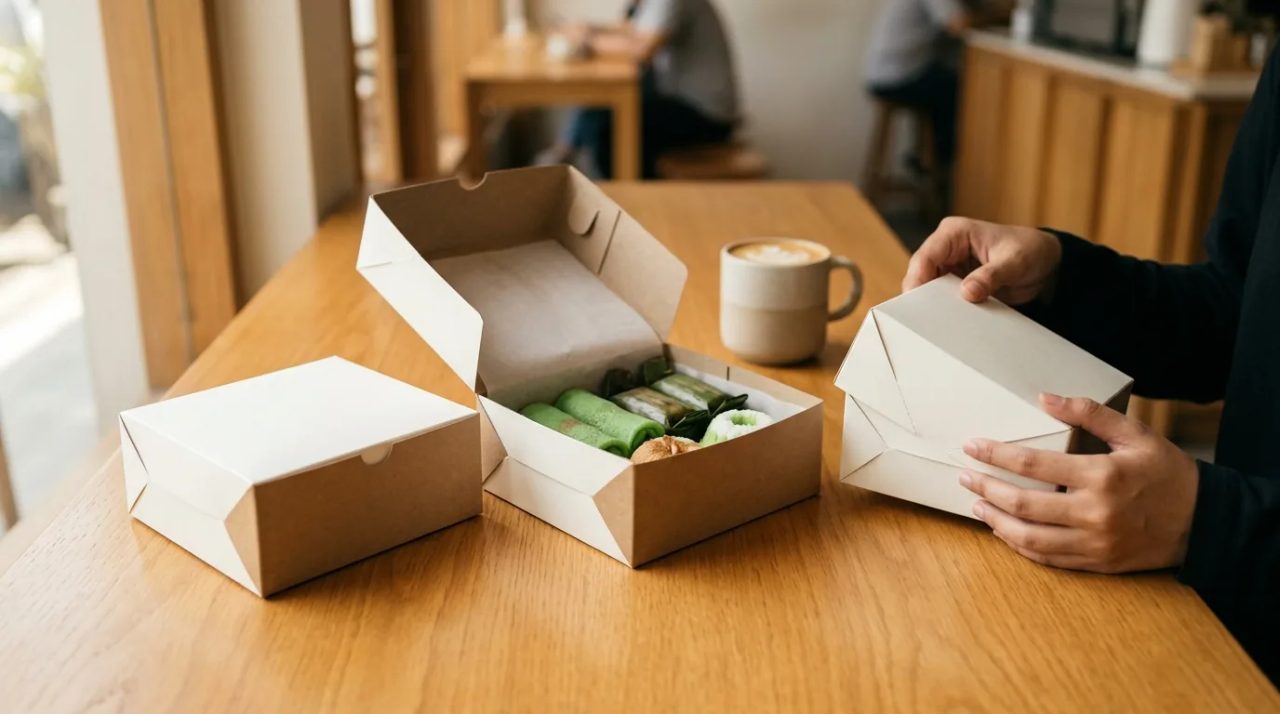 Deretan dus snack small custom berdesain elegan untuk katering dan acara seminar