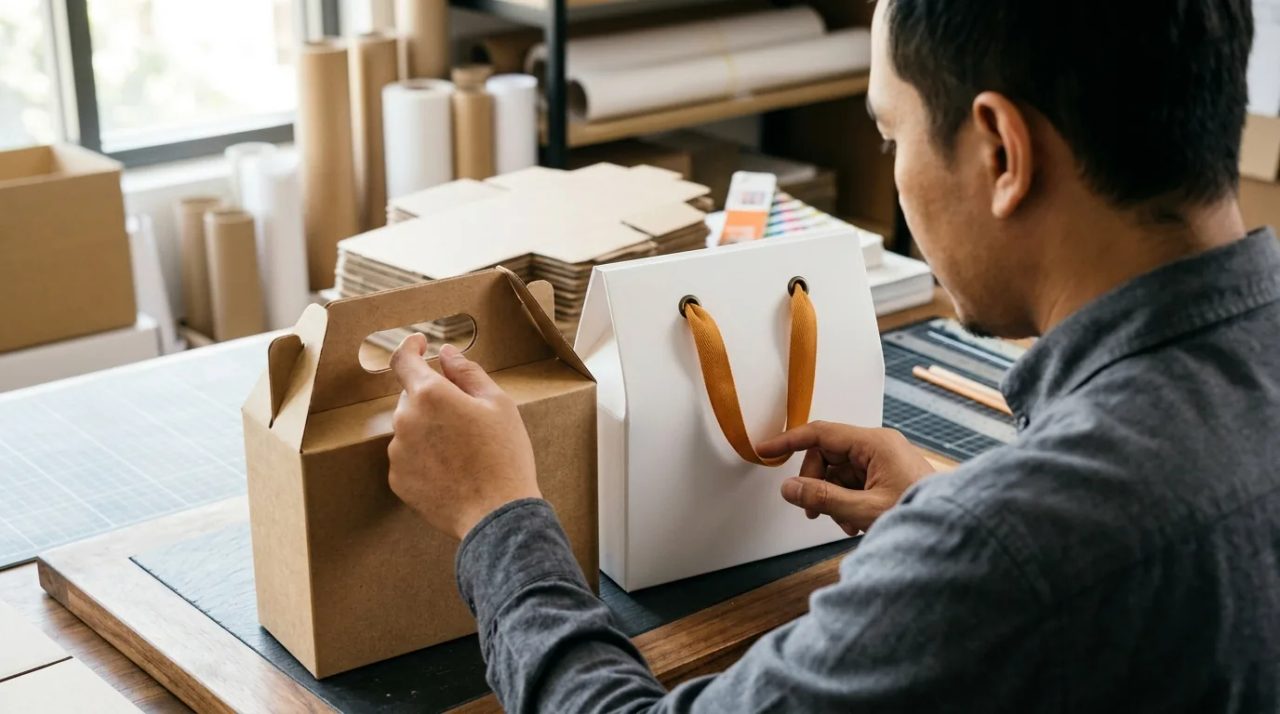 Ilustrasi perbedaan handle box standar dan premium