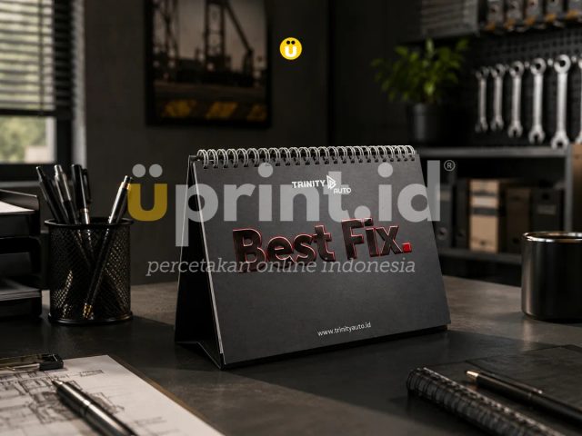 Kemasan custom dengan tampilan cetak gelap dan finishing rapi untuk kebutuhan packaging produk Uprint.id.
