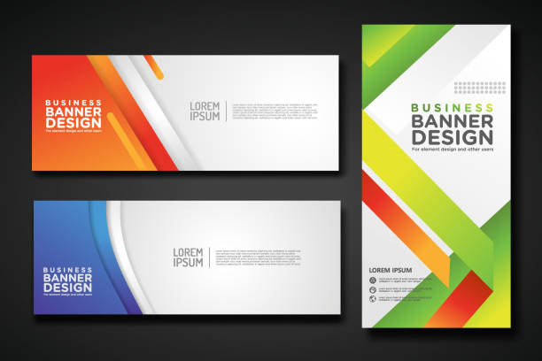 Tampilan desain banner bisnis modern dengan warna cerah dan pola geometris.