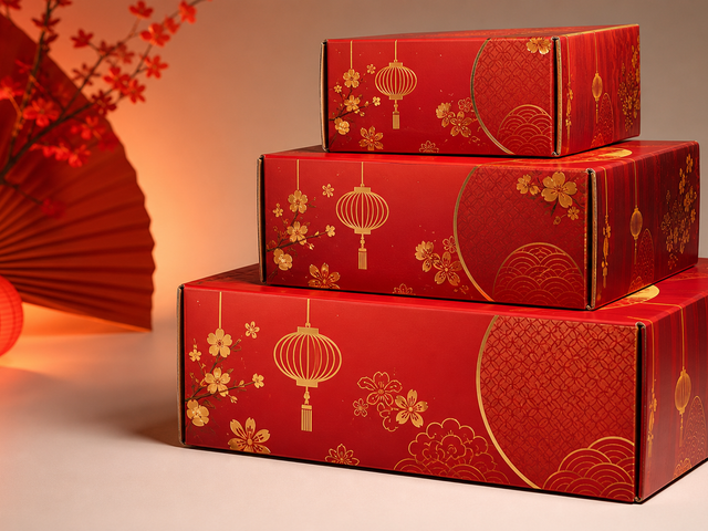 Corrugated box Imlek custom branded Surabaya berkualitas tinggi untuk hampers