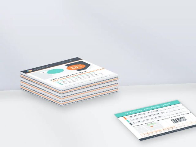 Cetak flyer 1 rim bolak-balik berkualitas premium untuk strategi promosi bisnis taktis dan hemat dari Uprint.id.