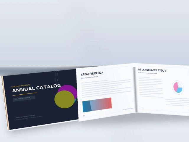 Jasa cetak booklet Jakarta untuk booklet custom A5 landscape berkualitas di meja studio cetak.