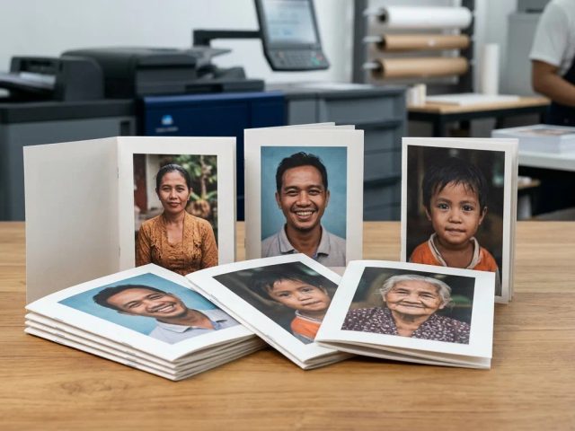 Hasil cetak portrait A6 custom 7 lembar berkualitas untuk promosi efisien dari Uprint.id