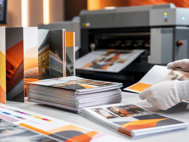Proses cetak booklet A6 portrait berkualitas premium di Uprint.id untuk media promosi bisnis UMKM.