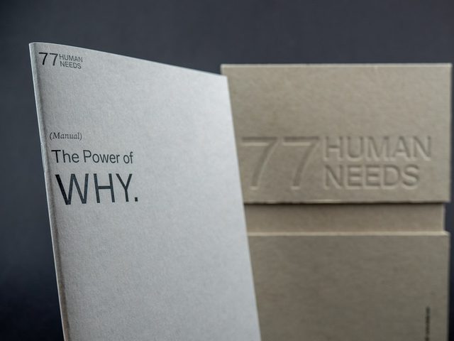 Brosur 'The Power of Why' dan kotak '77 Human Needs'
