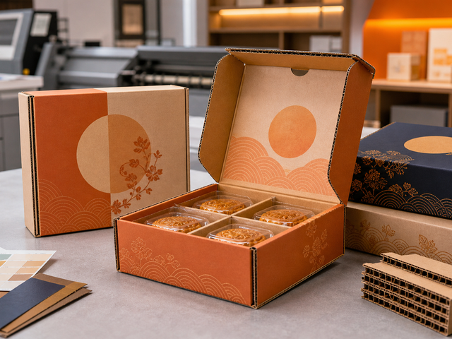 Ilustrasi corrugated box mooncake custom
