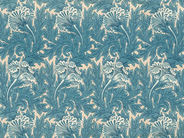 Gambar dekoratif floral dengan pola estetis dan warna biru laut.