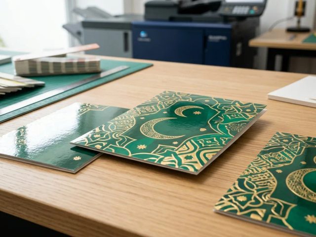 Ilustrasi cetak notecard lebaran finishing glossy