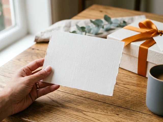 Sentuhan personal kartu notecard A5 pada paket bingkisan premium