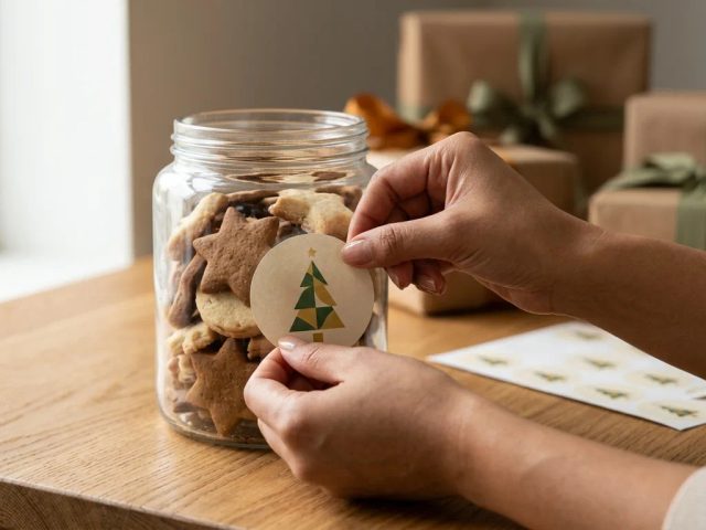 Inspirasi cetak stiker natal murah berlogo untuk kemasan hampers akhir tahun