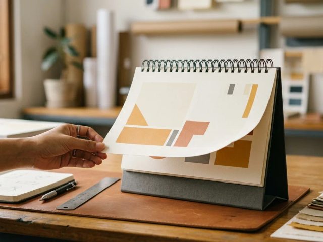 Ilustrasi cetak kalender meja a5 landscape murah