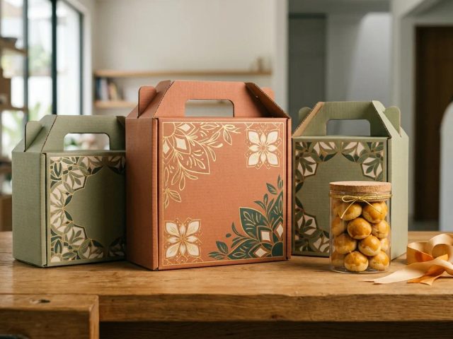Corrugated box lebaran finishing matte untuk kemasan hampers eksklusif
